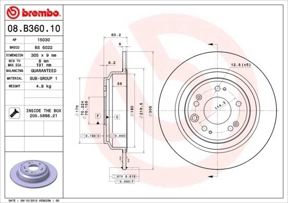 Диск тормозной 08.B360.10 08.B360.10 BREMBO