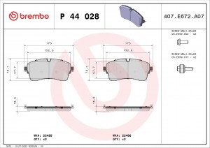 Колодки тормозные LAND ROVER Range Rover передние (4шт.) BREMBO P44028 BREMBO