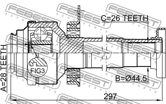 ШРУС внутренний правый 28X48.6X26 VOLKSWAGEN TRANSPORTER V 2003-2015 2311-T5RH 2311-T5RH FEBEST