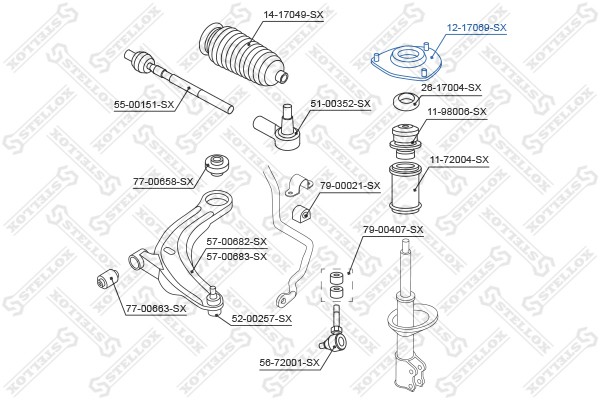 опора амортизатора переднего!\ Mitsubishi Outlander 2.4 02> 12-17069-SX STELLOX