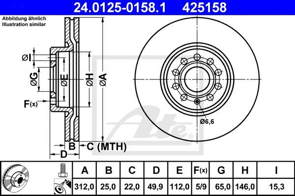 24.0125-0158.1 диск тормозной передний!\ VW Passat 1.6/2.0FSi/1.9/2.0TDi 05> 24.0125-0158.1 ATE