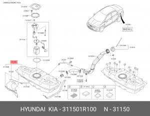 Бак топливный HYUNDAI Solaris (10-) KIA Rio (11-) OE 311501R100 HYUNDAI KIA