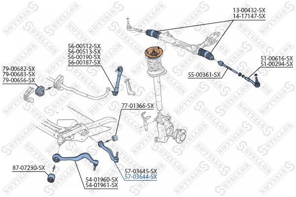 рычаг задний нижний правый! алюм.\ BMW E60 2.0i-4.5i/2.5D-3.5D 03> 57-03644-SX STELLOX