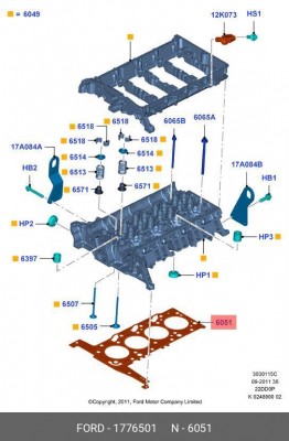 прокладка ГБЦ! 1.15мм, 2 зуба\ Ford Transit 2.2 Duratorq 155ps 11> 1776501 FORD