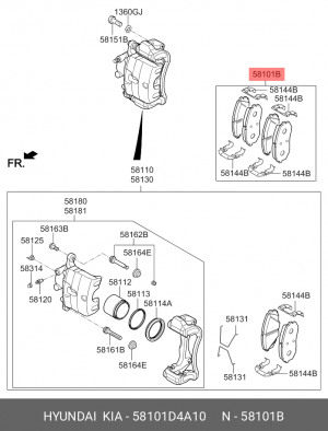 Колодки тормозные KIA Optima (16-) передние (4шт.) OE 58101D4A10 HYUNDAI KIA