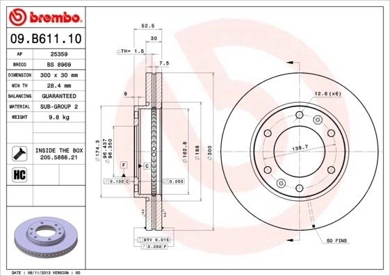 Диск тормозной 09.B611.10 09.B611.10 BREMBO