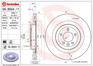Диск тормозной LAND ROVER RANGE ROVER IV (L405) 08/12  задн. 09.B504.11 09.B504.11 BREMBO