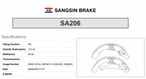 Колодки тормозные бар. SKODA OCTAVIA 95-04/ROOMSTER 06-/VW CADDY 95-04 SA206 SA206 SANGSIN