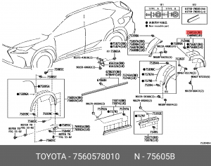 накладка заднего крыла!\ Toyota 75605-78010 TOYOTA