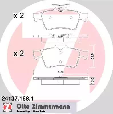 колодки дисковые !задн. 123x52x16 \ Saab 9-3, Opel Vectra, Ford Focus 1.4-3.2 02 24137.168.1 ZIMMERMANN