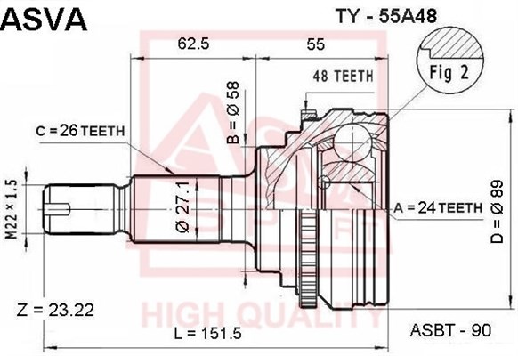 ШРУС НАРУЖНИЙ 24x58x26)  (гарантия 6 месяцев) [12] TY55A48 TY-55A48 ASVA