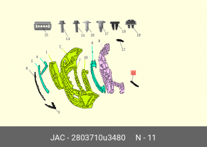 Кронштейн бампера МОСКВИЧ 3 JAC JS4 переднего левый (большой) OE 2803710U3480 JAC