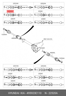 ШРУС внутренний KIA Bongo 3 (06-) (4WD) правый комплект OE 49592-3E110 HYUNDAI KIA