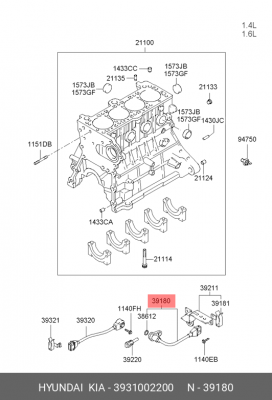 Датчик положения коленвала HYUNDAI Getz,i10 KIA Picanto OE 3931002200 HYUNDAI KIA