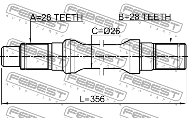 Полуось левая 28X356X28 MAZDA BT-50 UN 2006-2011 0512-BT50LH 0512-BT50LH FEBEST