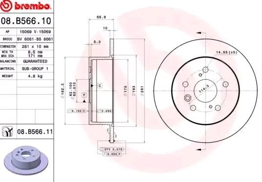 Диск тормозной 08.B566.11 08.B566.11 BREMBO