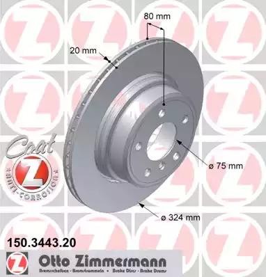 ДИСК ТОРМ BMW E53 4.4/4.6/4.8 02- ЗАД ВЕНТ 324X20 ZIMMERMANN 150.3443.20 ZIMMERMANN