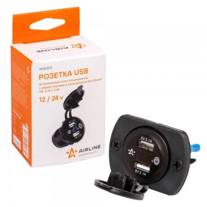 Розетка автомобильная встраиваемая влагозащищенная 12-24V 2USB (2.1A + 2.1A) AIR AEBJ203 AIRLINE