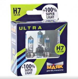Лампа галогенная H7 12V 55W "Маяк" (Super Light +100%) (2 шт.) 82720 SL+100 MAYAK