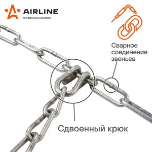 Цепи противоскольжения, лесенка, толщ.зв. 4мм (колеса R15 205/70 - R17 225/50),  ADCW003 AIRLINE