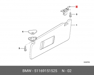 51169151525 Кронштейн солнцезащитного козырька !черный \BMW 5' E39, 7' E38, E65, 51 16 9 151 525 BMW