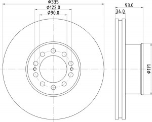 Диск тормозной MAN L2000,TGM,TGL передний (335/171х122 H93 10n М15+2х10) (1шт.)  CVD641 DON