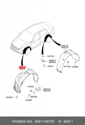 Подкрылок передний левый 86811-H0700 HYUNDAI KIA