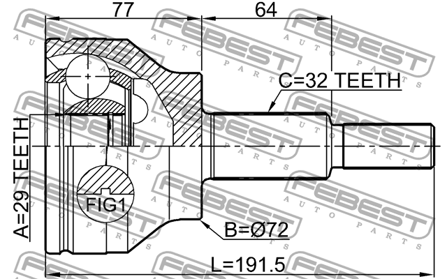 ШРУС наружный 29X72X32 2010-WD14F FEBEST