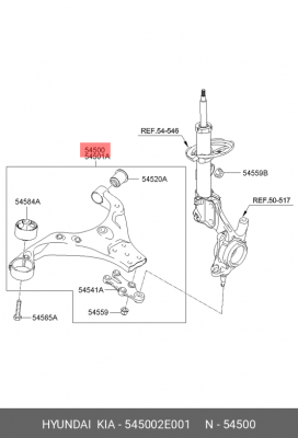 Рычаг подвески HYUNDAI Tucson (04-) KIA Sportage (04-) передней левый (2WD) OE 54500-2E001 HYUNDAI KIA
