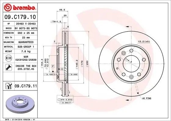 09.C179.11 диск тормозной передний!\ Mazda 6 2.3/2.0Di 02-07 09.C179.11 BREMBO