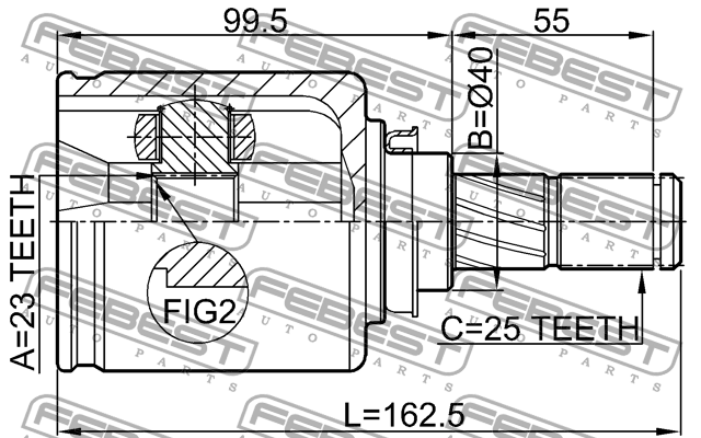 ШРУС внутренний к-кт! 23x40x25\ Nissan Almera 00-06 0211-JP16 FEBEST