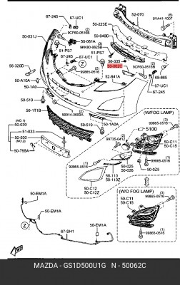 Кронштейн бампера MAZDA 6 (07-) переднего левый OE GS1D500U1G MAZDA