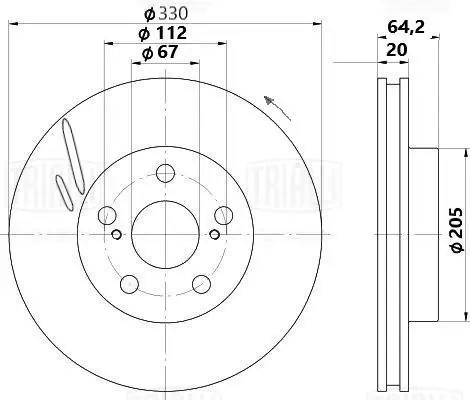 Диск торм. BMW 3 (G20) (18-)/5 (G30) (16-) зад. d=330 лев. (DF 240114) DF240114 TRIALLI