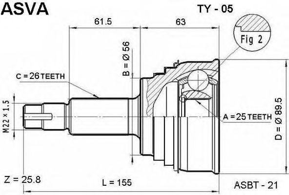 ШРУС НАРУЖНЫЙ 25x56x26 (10216022/041212/0030007/11, Китай) TY-05 ASVA
