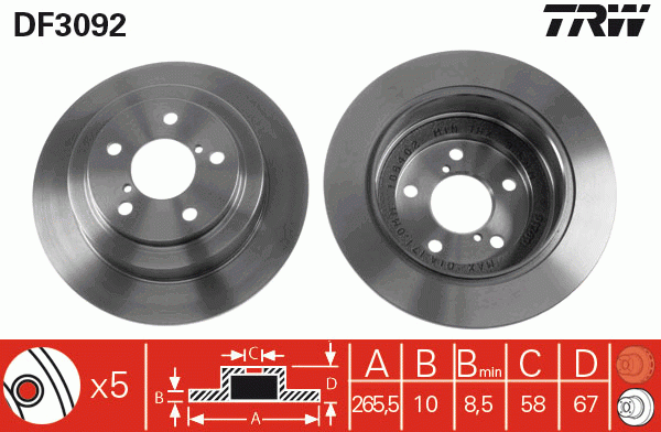 Диск тормозной задний FORESTER (SF, SG), IMPREZA (GC,GD, GG), LEGASY I-III DF309 DF3092 TRW
