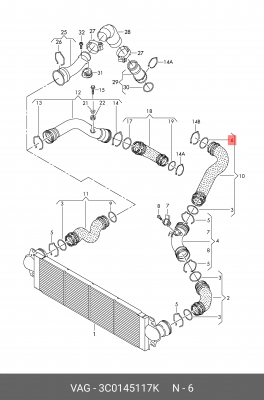 TRANSPORTER T5 (2003>) патрубка интеркуллера 3C0 145 117 K VAG