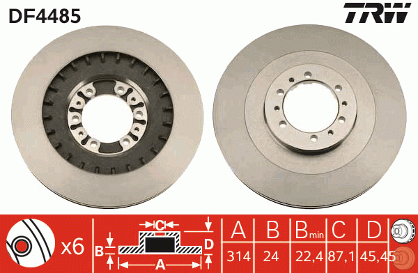 Диск тормозной MITSUBISHI Pajero (90-06) (2.5/3.0) передний (1шт.) TRW DF4485 TRW