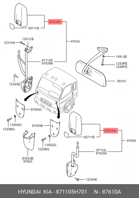 Зеркало боковое HYUNDAI HD65,72,78 OE 871105H701 HYUNDAI KIA