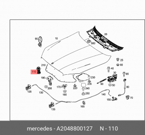 Отбойник MERCEDES капота OE A 204 880 01 27 MERCEDES BENZ