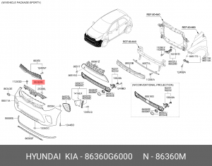 Накладка KIA Picanto (17-) решетки радиатора OE 86360G6000 HYUNDAI KIA