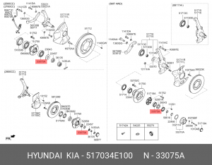 Подшипник ступицы KIA Bongo 3 (06-) (2.9),(12-) (2.5) (2WD) передней наружный OE 517034E100 HYUNDAI KIA
