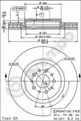 09.6843.21 диск тормозной передний!\ Alfa Romeo 147/156/GTV 3.0/3.2i 96-06 09.6843.21 BREMBO