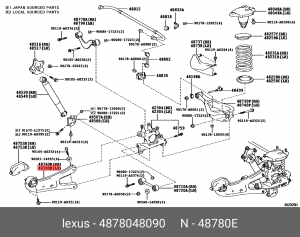 рычаг задний левый! продольный\ Lexus RX 09>, Toyota Highlander 13> 48780-48090 TOYOTA