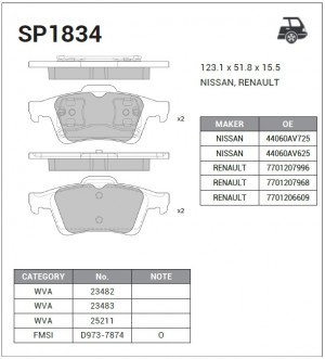 Колодки задние NISSAN PRIMERA P11/P12 SP1834 SP1834 SANGSIN
