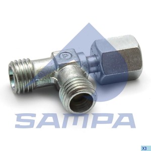 Штуцер MERCEDES Actros тройник цилиндра подъема кабины (M12х1.5 нар/M12х1.5 нар/ 0961123 SAMPA