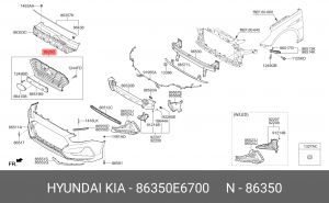 Решетка радиатора HYUNDAI Sonata (17-) OE 86350E6700 HYUNDAI KIA