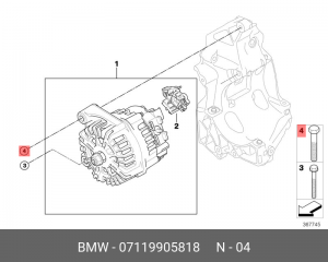 Болт с шестигранной головкой с шайбой !M10x70, ISO 4014 \BMW 1' E81, E82, E87, L 07 11 9 905 818 BMW