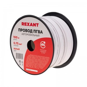провод! ПГВА/ПВАМ 1х0.75мм2, бухта 100м, белый 016501 REXANT