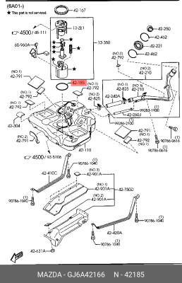 Прокладка MAZDA 6 (02-) насоса топливного OE GJ6A42166 MAZDA