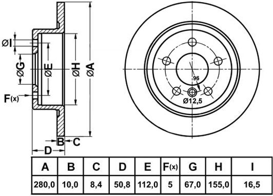 Диск тормозной BMW X1 (F48) (14-) задний (1шт.) NIBK RN2058 NIBK